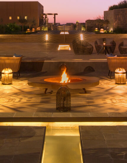 Warm outdoor lounge setting in Oman representing VisitOman's values